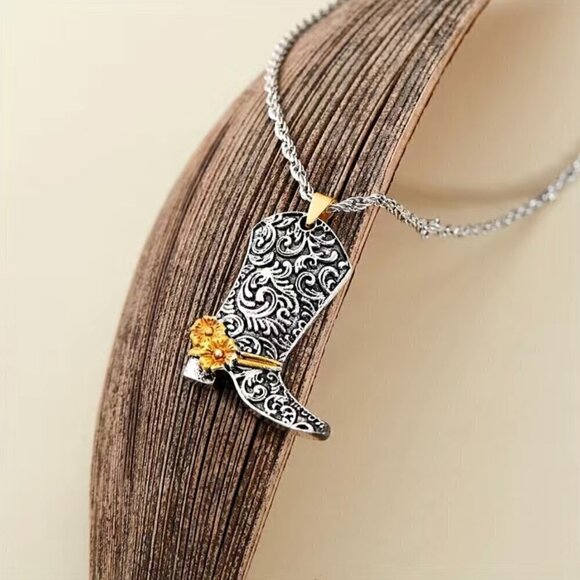 Large Nashville Cowboy / Cowgirl Boot Pendant and Necklace #837 - Picture 7 of 9